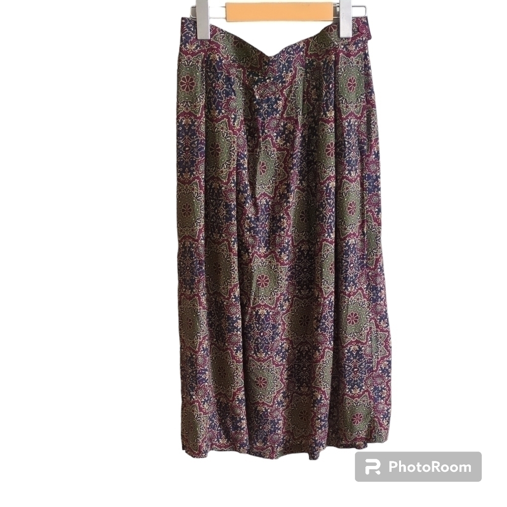 Koret Vintage Burgundy/Navy/Brown Mandela Print Midi Skirt‎ Size 16